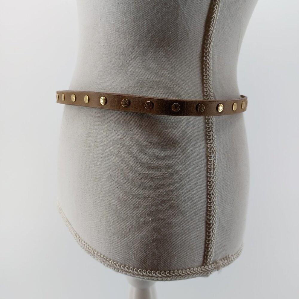 Women's Brown Leather Fashion Button Belt Dress Snap Button Gold Tone One Size - Picture 7 of 12